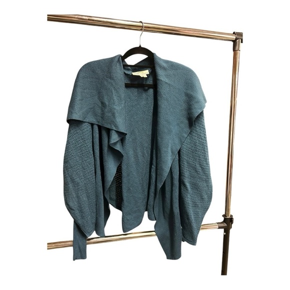 Lacoste Sweaters - Lacoste + Malandrino Women's Teal Open-Front Merino Extra Fine Wool Sweater XS